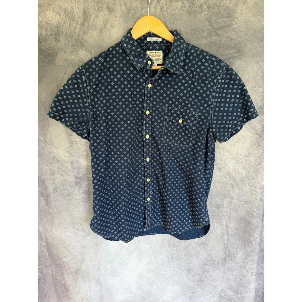 Lucky Brand Mens California Fit Vintage Print Short Sleeve Casual Summer Shirt L